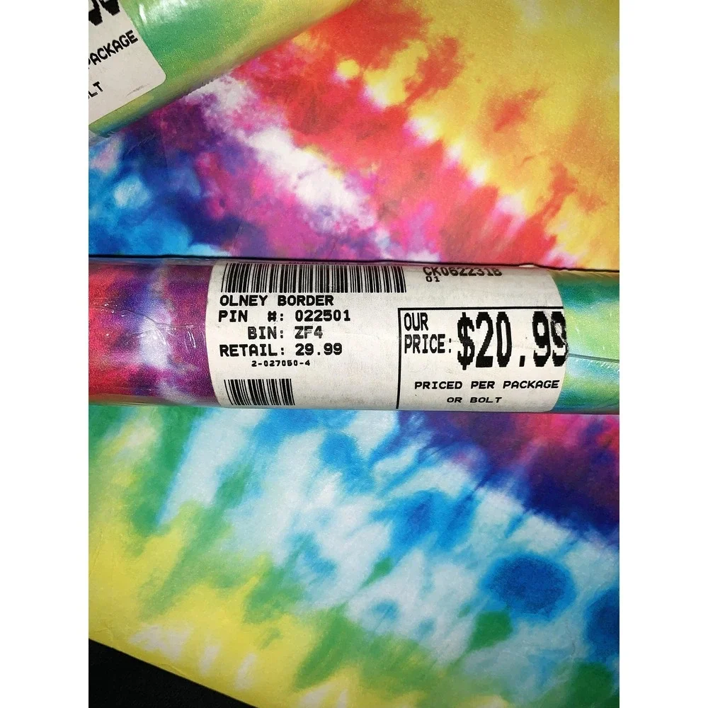 Retro Tie-Dye Rainbow Wave Vinyl Wallpaper Border - 4+ Rolls Vintage NOS